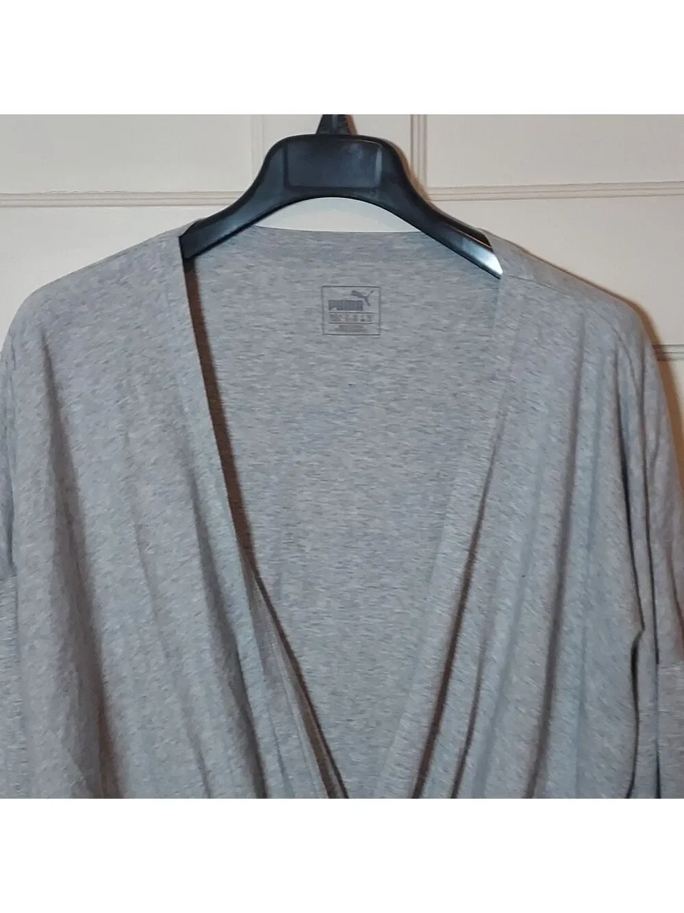 Puma Light Gray Open-Front Twist-Hem Draped Cardigan Sz XL